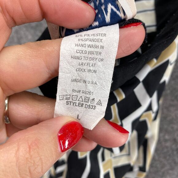 MKM Dress Women L Large Black Geometric Sheath Midi Halter Neck Sleeveless - Picture 9 of 12